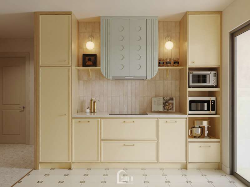 Thiết kế nội thất tủ bếp đơn giản, tinh tế tại chung cư 3 ngủ phong cách Modern Eclectic Vintage 